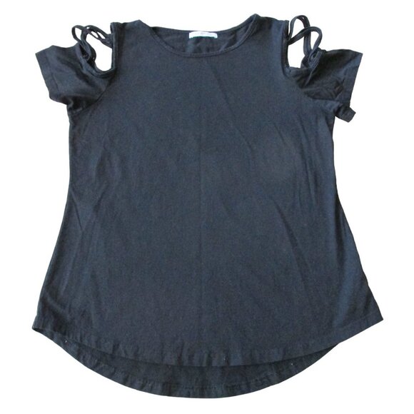 Adreamly Shirt Womens Large Black Short Sleeve Round Neck Pullover Blouse Top - Picture 1 of 6